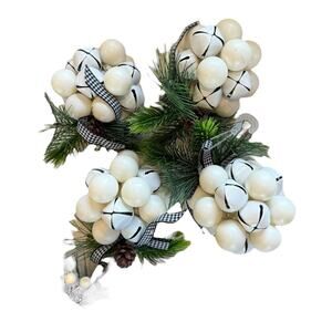 4 - 4”‎ Rustic White Metal Jingle Bell Cluster Pinecone Black White Bow NWOT